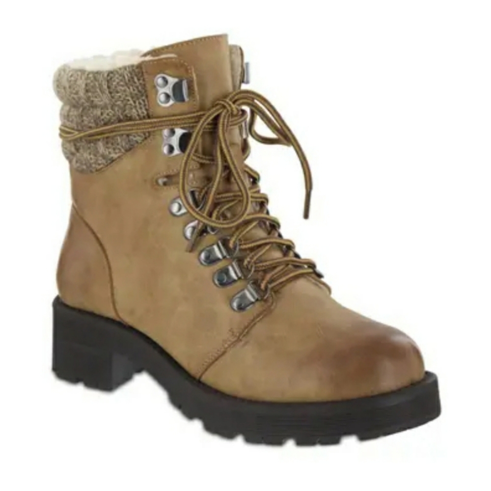 Faux Shearling Marled Knit Cuffed Combat Boots